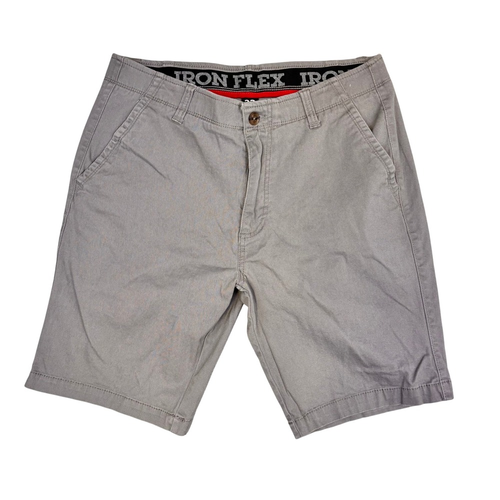 Iron Flex Mens Gray Flat Front Chino Shorts Size 32 Cotton Stretch Casual